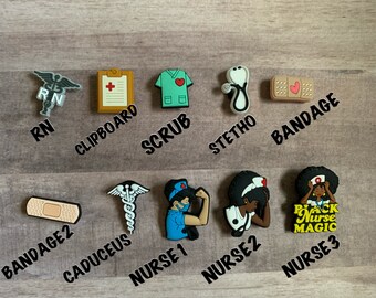 Cute Medical Scrub /& Face Covering Set Tech Nurse Croc Accessories Shoe Charms
