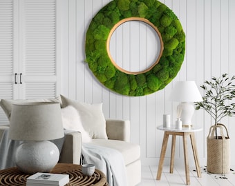 Lujoso anillo de arte de pared de musgo preservado: pieza llamativa con LED opcional