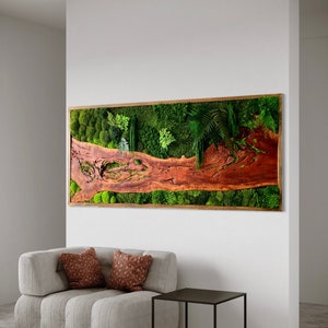 Moss Wall Art - Wood moss art - live Edge Art - Unique Statement Piece - Moss Art