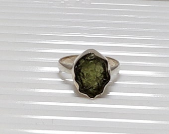 Moldavite Ring, 925 Silver Moldavite Ring, Czech Moldavite, Authentic Moldavite Ring, Raw Moldavite Ring, Sale