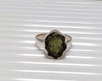 Moldavit Ring, 925 Silber Moldavit Ring, Tschechischer Moldavit, Authentischer Moldavit Ring, Ausverkauf