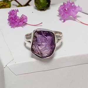 Amethyst Rings, Raw Amethyst Silver Ring, 925 Sterling Silver Ring, Amethyst Crystal Rings, February Birthstone Ring, Sale