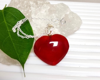 Colgante de cornalina, colgante en forma de corazón de cornalina, colgante de plata 925, collar en forma de corazón de cornalina, cornalina natural, oferta