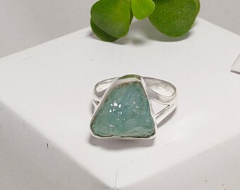 Aquamarine Ring, 925 Sterling Silver Ring, Raw Aquamarine Mens Ring, March Birthstone Ring, Blue Aquamarine Crystal Ring, Sale
