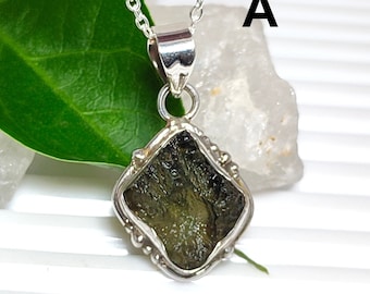Moldavite Pendant, Raw Moldavite Necklace, Czech Moldavite Pendant, 925 Silver Pendant, Authentic Moldavite Jewelry, Sale