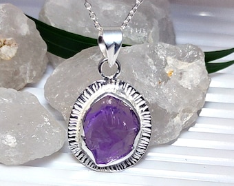 Raw Amethyst Necklace, Amethyst Pendant, 925 Silver Pendant, Amethyst Necklace, Purple Amethyst Crystal, February Birthstone, Sale