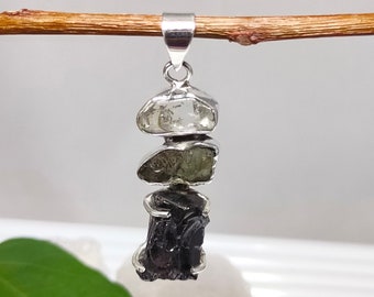 Moldavite Pendant, Elite Shungite, Herkimer Diamond, Moldavite 925 Silver Pendant, Shungite Necklace, Diamond Quartz Pendant, Sale