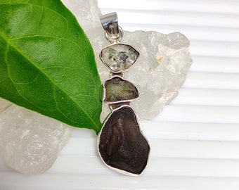 Saffordite (Cintamani ) Pendant, Authentic Moldavite, Saffordite, Herkimer Diamond 925 Silver Pendant, Certified Moldavite, Sale