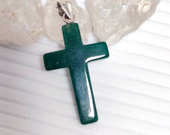 Green Aventurine Cross Pendant: 925 Sterling Silver Spiritual Jewelry