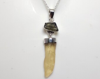 Moldavite & Libyan Desert Glass 925 Silver Pendant