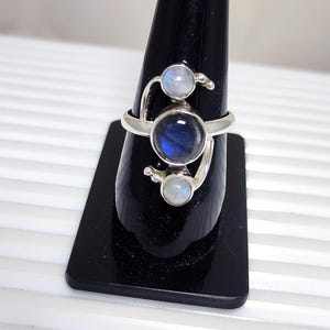Labradorite Ring, Rainbow Moonstone Ring, 925 Silver Ring, Blue Flashy Two Gemstone Ring, June Birthstone, Gift For Her, Sale