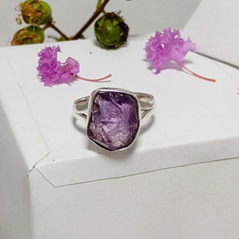 Amethyst Rings Sale 925 Sterling Silver Ring Raw Amethyst Silver Ring February Birthstone Ring Wholesale Amethyst Crystal Rings