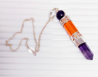 Natuurlijke amethist koperen toverstaf slinger waarzeggerij, metafysische koperen slinger, amethist wichelroede slinger ketting met ketting en kraal