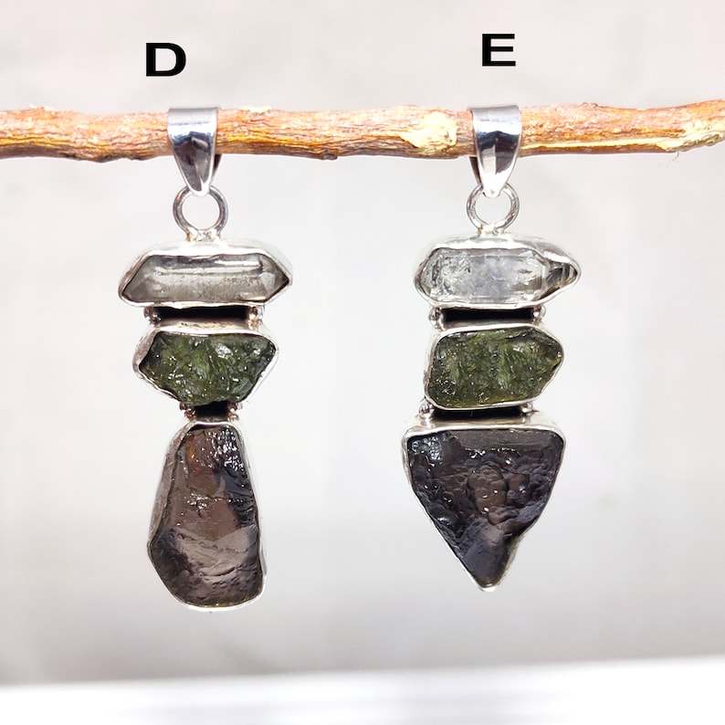 Colombianite Pendant, Authentic Moldavite, Herkimer Diamond 925 Silver Pendant, Certified Moldavite, Colombianite Necklace, Sale image 5