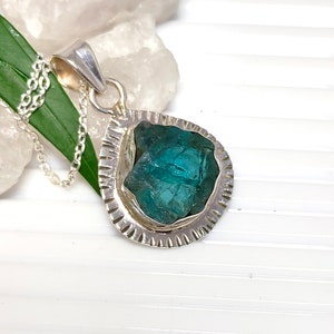 Apatite Pendant, Apatite Necklace, 925 Silver Pendant, Raw Apatite Pendant, Neon Apatite Jewelry, Blue Apatite Pendant, Sale