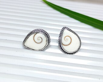 Sterling Silver Shiva Eye Stud Earrings: Hypoallergenic Shell Jewelry