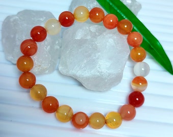 Red Carnelian Bead Stretch Bracelet, Healing Crystal Jewelry