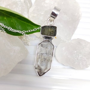 Moldavite Pendant, Herkimer Diamond Pendant, Moldavite, Herkimer Diamond Necklace,  925 Silver Pendant, Authentic Moldavite, Sale