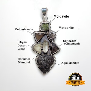 Moldavite Pendant, Libyan Desert Glass, Meteorite, Colombianite, Saffordite ( Cintamani ), Agni, Herkimer Diamond Necklace, Halloween Offer