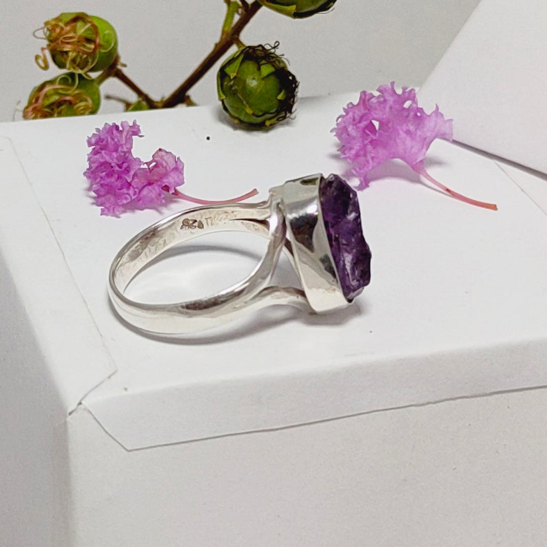 Amethyst Rings Sale 925 Sterling Silver Ring Raw Amethyst Silver Ring February Birthstone Ring Wholesale Amethyst Crystal Rings