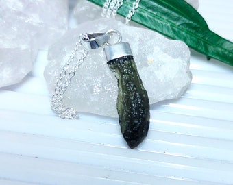 Moldavite Pendant, Raw Moldavite Necklace, Czech Moldavite 925 Silver Pendant, Authentic Moldavite, Certified Moldavite, Sale