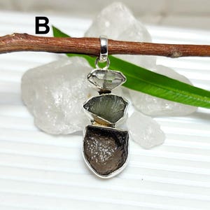 Colombianite Pendant, Authentic Moldavite, Herkimer Diamond 925 Silver Pendant, Certified Moldavite, Colombianite Necklace, Sale B