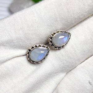 Rainbow Moonstone Stud Earrings, Moonstone Stud Earring, Blue Rainbow Earring, Moonstone Boho Earring, 925 Silver Earring, Sale