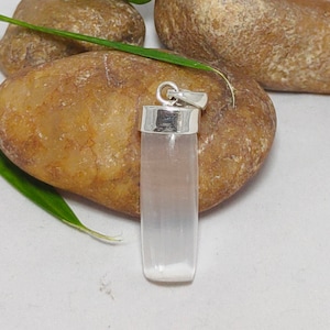 Selenit Anhänger, Selenit Kette, 925 Silber Anhänger, Weißer Selenit Cabochon, Selenit, Selenit Kappe Halskette, Ausverkauf