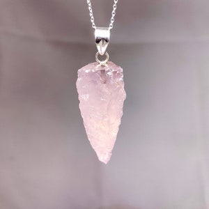 Rose Quartz Necklace, Rose Quartz Pendant, 925 Silver Pendant, Rose Quartz Pendulum, Pink Quartz Triangle Necklace, Sale