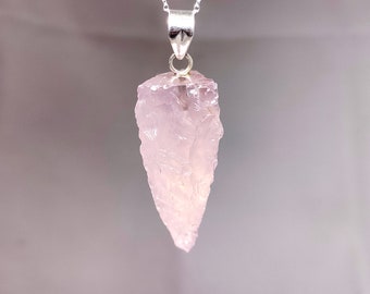 Rosenquarz Halskette, Rosenquarz Anhänger, 925 Silber Anhänger, Rosenquarz Pendel, Rosa Quarz Dreieck Halskette, Sale