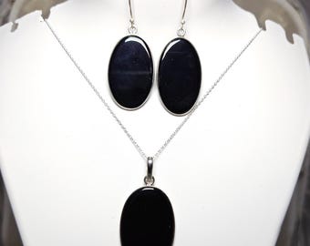 Black Onyx 925 Sterling Silver Pendant Necklace & Earring Set