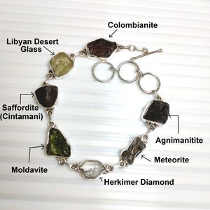 Moldavite Bracelet, Libyan Desert Glass, Meteorite, Colombianite, Saffordite Cintamani, Agni, Herkimer Diamond Bracelet, Sale