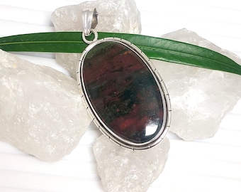 Bloodstone Pendant, Bloodstone Necklace, 925 Silver Pendant, Natural Bloodstone Pendant, Bloodstone Cabochon, Sale