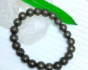 Natural Pyrite Bead Bracelet: Healing Crystal Stretch Jewelry