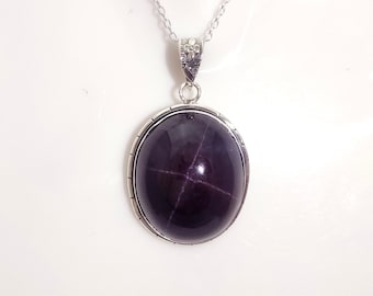 Pingente de rubi estrela, colar de rubi estrela, pingente de prata 925, rubi estrela natural, cabochão de rubi estrela, joias com pedra de nascimento de julho, liquidação