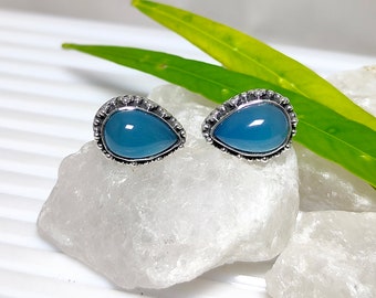 Boucles D'oreilles En Argent 925 Et Calcédoine - Modèle BO-AR-109, Neuves Avec étiquettes