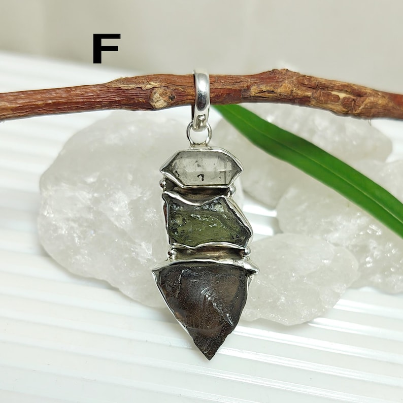 Colombianite Pendant, Authentic Moldavite, Herkimer Diamond 925 Silver Pendant, Certified Moldavite, Colombianite Necklace, Sale F