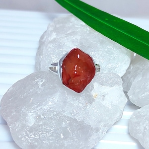 Carnelian Ring, Raw Carnelian Ring, 925 Silver Ring, Natural Carnelian, July Birthstone Ring, Healing Chakra Crystal, Sale