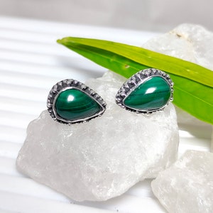 Malachite Stud Earring, Green Malachite Earring, 925 Silver Earring, Natural Malachite, Malachite Earring, Malachite Cab, Sale