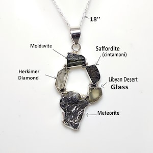 Moldavite Pendant, Libyan Desert Glass, Meteorite, Saffordite ( Cintamani ), Herkimer Diamond Necklace, 925 Silver Pendant, Christmas Sale