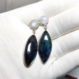 Labradorite Earring, Rainbow Moonstone Earring, 925 Silver Earring, Labradorite Stud Earring, Moonstone Ear Dangler, Halloween Offer