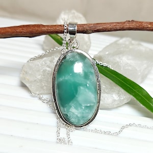 Hemimorphite Gemstone Pendant, Hemimorphite Sterling Silver Pendant, Hemimorphite Necklace, Natural Hemimorphite Cabochon, Sale