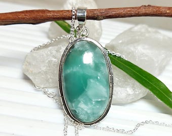 Hemimorfiet sterlingzilveren hanger: natuurlijke edelsteen cabochon, 18" ketting