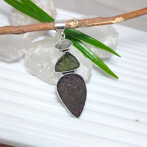 Agni Manitite Pendant, Real Moldavite, Herkimer Diamond 925 Silver Pendant, Pearl of the Divine Fire, Agni Manitite Necklace, Sale