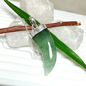 Grüner Aventurin Horn Anhänger: 925 Sterling Silber Halskette
