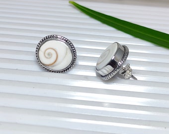 Shiva Eye Stud Earrings: 925 Sterling Silver Shell Earrings