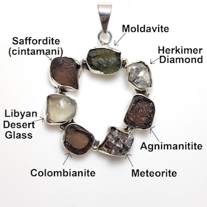 Colgante de moldavita, vidrio del desierto libio, meteorito, colombiana, saffordita (cintamani), agni, collar de diamantes de Herkimer, venta