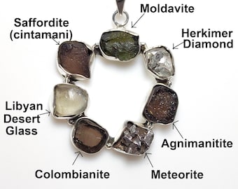 Moldavite Pendant, Libyan Desert Glass, Meteorite, Colombianite, Saffordite ( Cintamani ), Agni, Herkimer Diamond Necklace, Sale