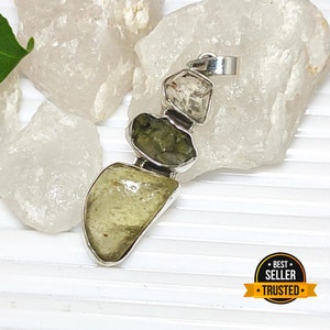 Libyan Desert Glass Pendant, Moldavite, Herkimer Diamond Pendant, 925 Silver Pendant, Authentic Moldavite, Tektite Jewelry, Sale