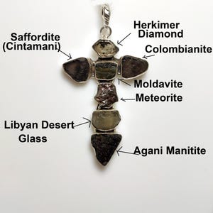 Moldavite & Libyan Glass Sterling Silver Pendant: Herkimer Diamond, Meteorite